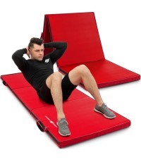 Складной жёсткий гимнастический мат на липучках, 180 x 60 x 5 см, красный - Marbo Sport