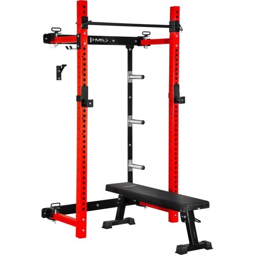 Prie sienos tvirtinama slankiojanti jėgos gardelė su suoliuku KLT34, raudona, HMS Fitness