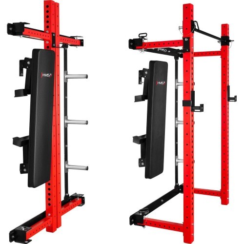 Prie sienos tvirtinama slankiojanti jėgos gardelė su suoliuku KLT34, raudona, HMS Fitness
