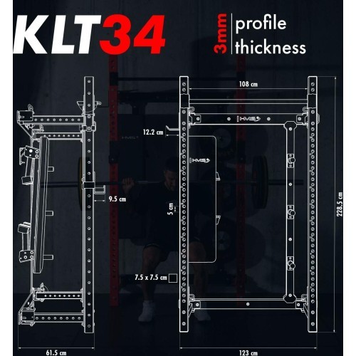 Prie sienos tvirtinama slankiojanti jėgos gardelė su suoliuku KLT34, raudona, HMS Fitness