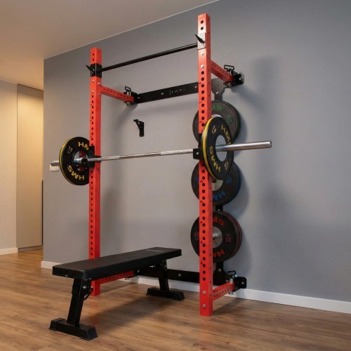 Prie sienos tvirtinama slankiojanti jėgos gardelė su suoliuku KLT34, raudona, HMS Fitness