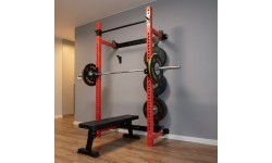 WALL-MOUNTED SLIDING POWER RACK WITH BENCH KLT34 RED HMS FITNESS