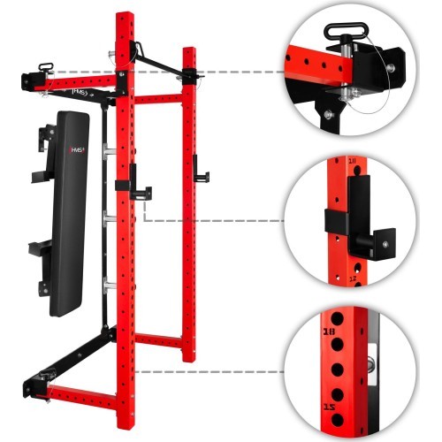 Prie sienos tvirtinama slankiojanti jėgos gardelė su suoliuku KLT34, raudona, HMS Fitness