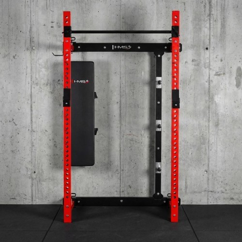 WALL-MOUNTED SLIDING POWER RACK WITH BENCH KLT34 RED HMS FITNESS