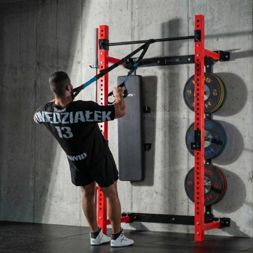 Prie sienos tvirtinama slankiojanti jėgos gardelė su suoliuku KLT34, raudona, HMS Fitness