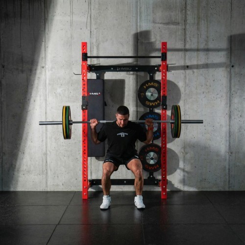 Prie sienos tvirtinama slankiojanti jėgos gardelė su suoliuku KLT34, raudona, HMS Fitness