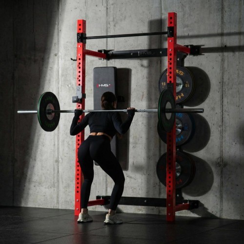 WALL-MOUNTED SLIDING POWER RACK WITH BENCH KLT34 RED HMS FITNESS