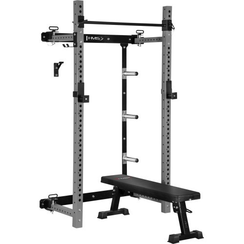 WALL-MOUNTED SLIDING POWER RACK WITH BENCH KLT34 GREY HMS FITNESS