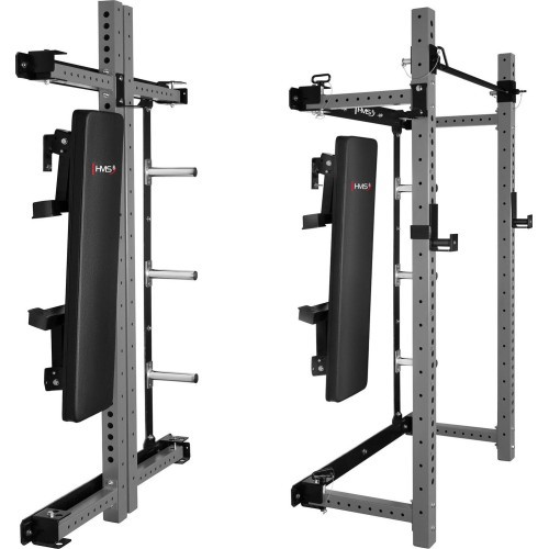 WALL-MOUNTED SLIDING POWER RACK WITH BENCH KLT34 GREY HMS FITNESS
