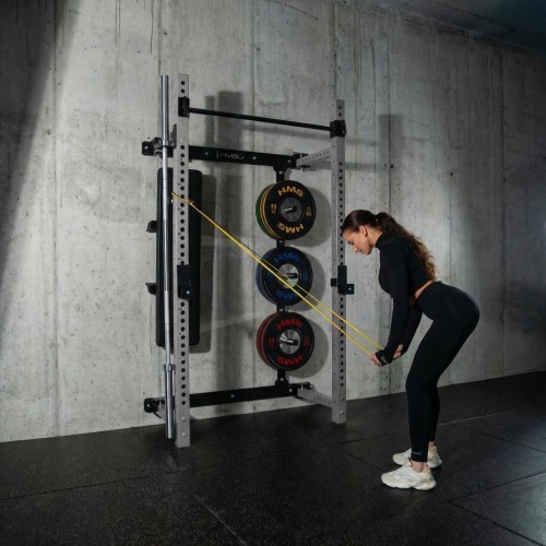 WALL-MOUNTED SLIDING POWER RACK WITH BENCH KLT34 GREY HMS FITNESS