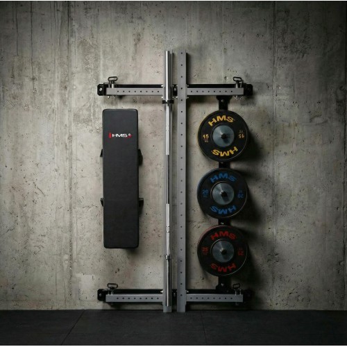 WALL-MOUNTED SLIDING POWER RACK WITH BENCH KLT34 GREY HMS FITNESS