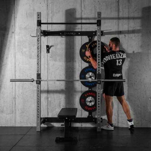 WALL-MOUNTED SLIDING POWER RACK WITH BENCH KLT34 GREY HMS FITNESS