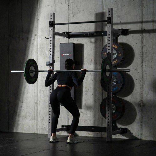 WALL-MOUNTED SLIDING POWER RACK WITH BENCH KLT34 GREY HMS FITNESS