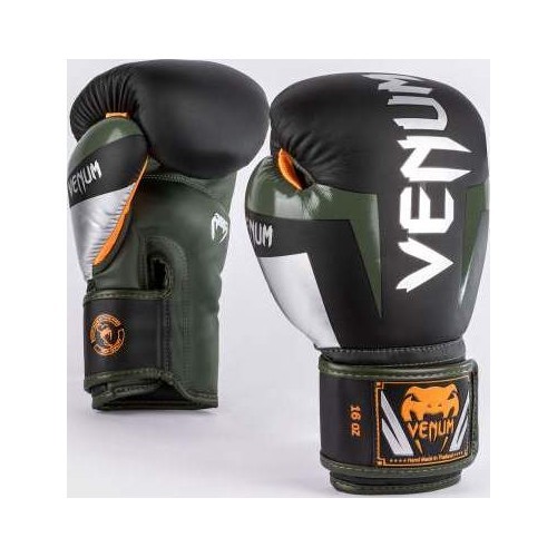 Боксёрские перчатки Venum Elite, чёрный/серебристый/хаки