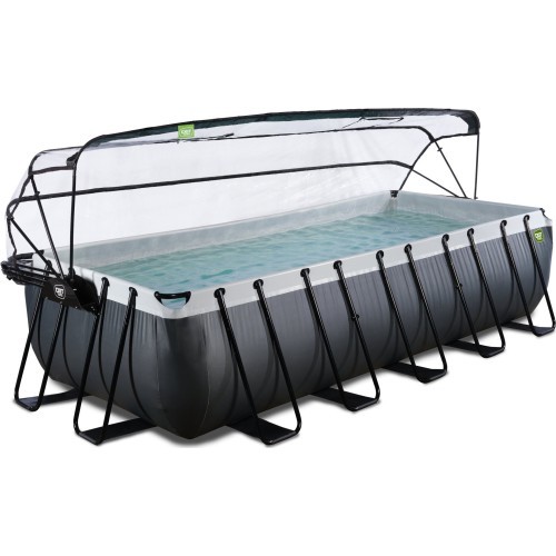 Бассейн EXIT Black Leather 540x250x122 см с песочным фильтр-насосом и куполом – чёрный