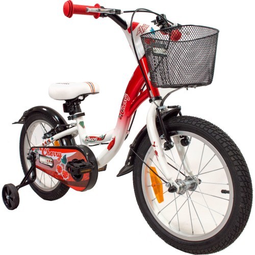 4KIDS Cherry 16" bike // 1-speed, size 9.5" (24 cm), V-Brake and coaster brakes, steel (red/white)