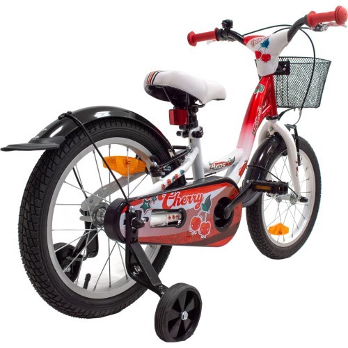 Велосипед 4KIDS Cherry 16" // 1 скорость, размер 9,5" (24 см), тормоза V-Brake и ножной, стальной (красный/белый)