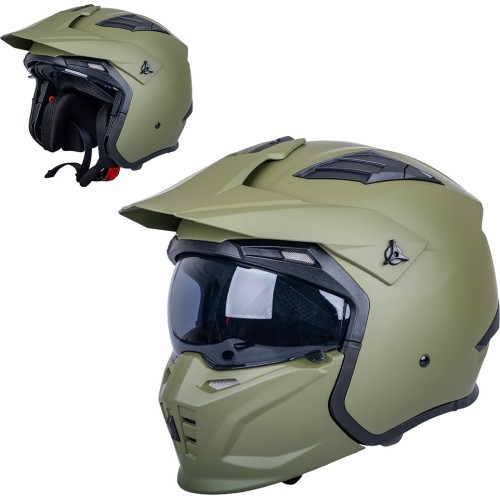 Atverčiamas motociklininko šalmas W-TEC Badalone Army - Matně olivová
