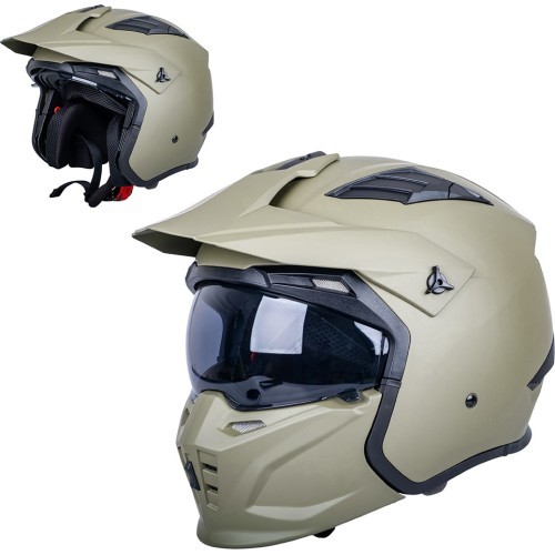 Atverčiamas motociklininko šalmas W-TEC Badalone Army - Béžová matná