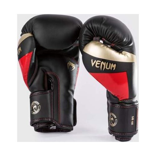 Venum Elite bokso pirštinės, juoda/auksinė/raudona