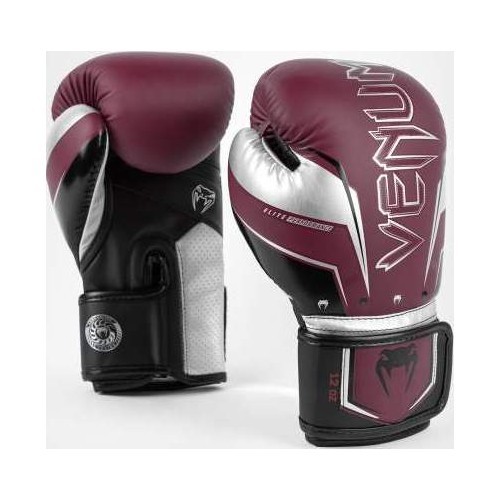 Боксёрские перчатки Venum Elite Evo – бордовый/серебристый