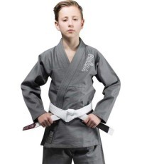 BJJ kimono Venum Contender Kids su baltu diržu, pilkas