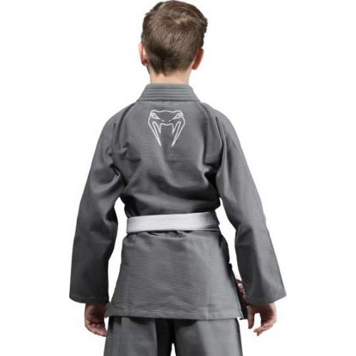 BJJ kimono Venum Contender Kids su baltu diržu, pilkas