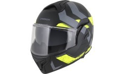 Flip-Up Motorcycle Helmet Cassida MultiFlip Korp P/J - Matt Black/Fluo Yellow/Grey