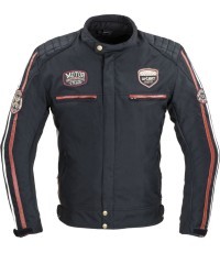 Vyriškas motociklininko švarkas W-TEC Jawo - Black with Red and Beige Stripe