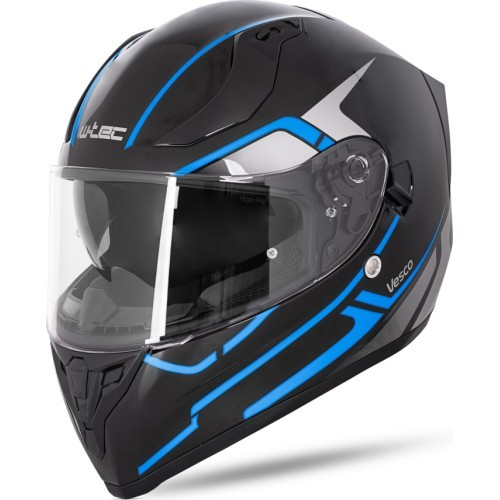 Full-Face Motorcycle Helmet W-TEC Vesco - Glossy Black-Blue
