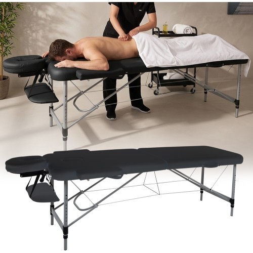 2-Section Aluminum Massage Table inSPORTline Morrani (186 × 60 × 62.5–85.5 cm) - Black