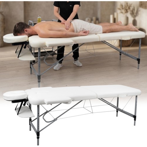 2-Section Aluminum Massage Table inSPORTline Morrani (186 × 60 × 62.5–85.5 cm) - Cream