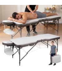 2-Section Aluminum Massage Table inSPORTline Kiyora (186 × 70 × 62.5–85.5 cm) - Grey/White