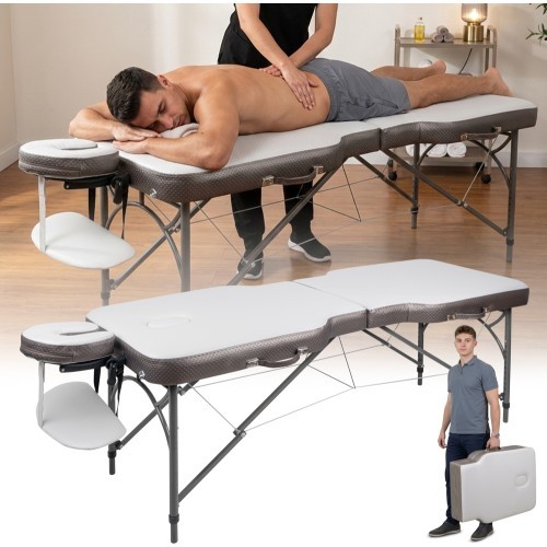 2-Section Aluminum Massage Table inSPORTline Kiyora (186 × 70 × 62.5–85.5 cm) - Grey/White