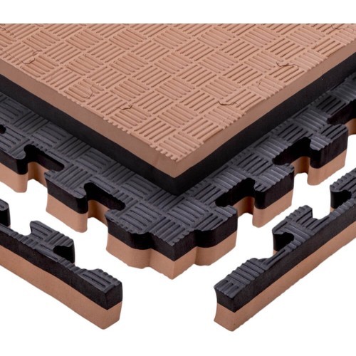 Tatami dėlionės kilimėlis inSPORTline Malmeida 100 x 100 x 4 cm - Mocha mousse-černá, vzor 5 proužků