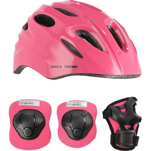 MTW01+H210 HELMET WITH PROTECTORS SET NILS EXTREME - MTW01+H210 PINK HELMET WITH PROTECTORS SET NILS EXTREME