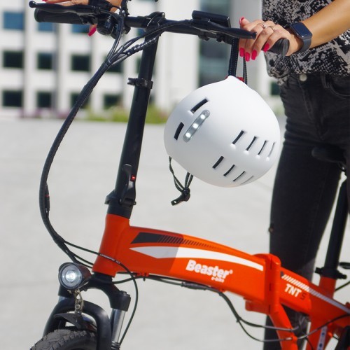 Beaster BS51BL Helmet with LED Lights, Size M, White