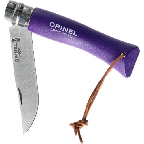 Sulankstomas peilis Opinel Colorama 07 Inox, violetinis, su virvele