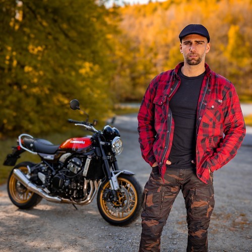 Motociklininko marškiniai BOS Lumberjack - Juodai pilka