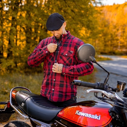 Motorcycle Shirt BOS Lumberjack - Black Grey
