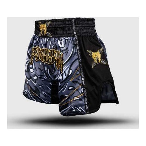 Venum Wolf Atak Muay Thai šortai, juodi/pilki