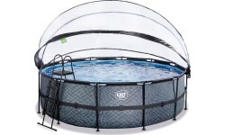 EXIT Stone pool ø450x122cm with dome and sand filter pump - grey