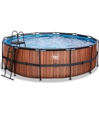 Бассейн EXIT Wood ø450x122 см с песочным фильтр-насосом, коричневый