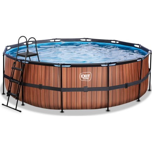 Бассейн EXIT Wood ø450x122 см с песочным фильтр-насосом, коричневый