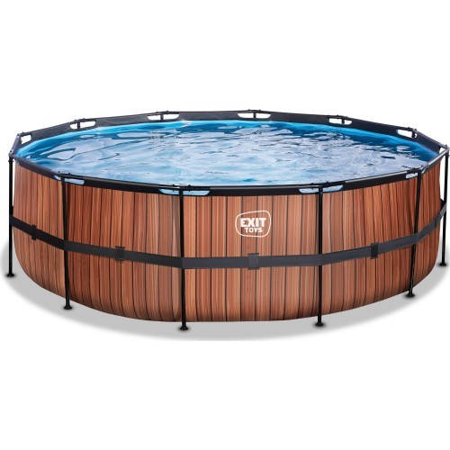 Бассейн EXIT Wood ø450x122 см с песочным фильтр-насосом, коричневый