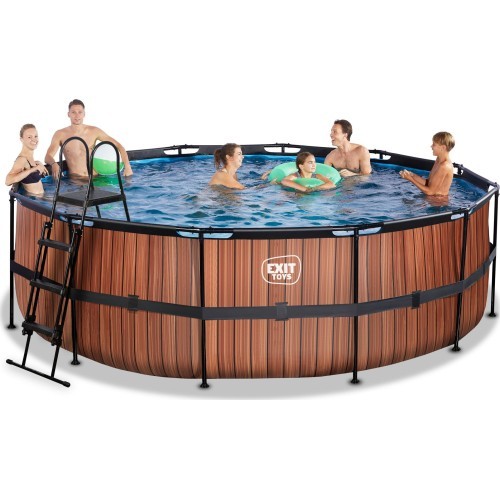 Бассейн EXIT Wood ø450x122 см с песочным фильтр-насосом, коричневый