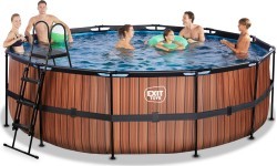 Бассейн EXIT Wood ø450x122 см с песочным фильтр-насосом, коричневый