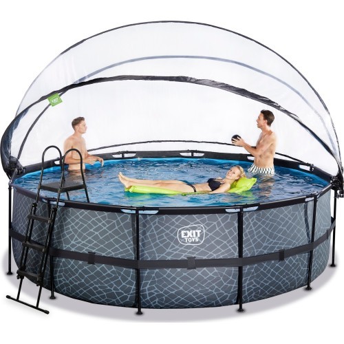 EXIT Stone pool ø450x122cm with dome and sand filter pump - grey