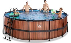 EXIT Wood baseinas ø450x122 cm su smėlio filtro siurbliu, rudas