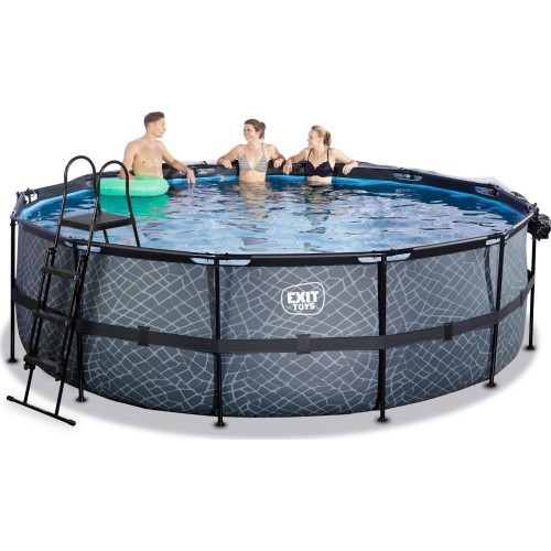 EXIT Stone pool ø450x122cm with dome and sand filter pump - grey